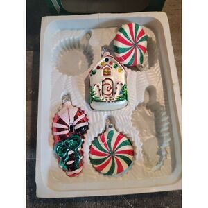 Christmas trimmeries Bradford Peppermint candy cane gingerbread house blown glas